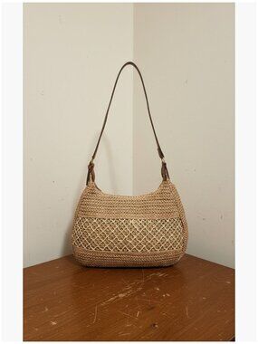 Straw Tote Bag with PU Leather Handles, Adjustable Strap, Zippered Pocket